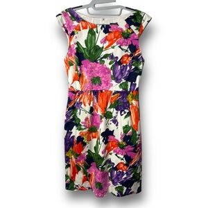 J Crew Size 4 Cora Colorful Garden Floral Cotton Summer Cap Sleeve Sheath Dress